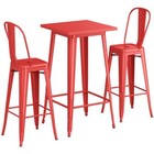 24  Square Red Metal Restaurant Bar Table Set With 2 Cafe Barstool For Outdoor
