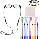 Adjustable Eyeglasses Strap Eyewear Retainer 12 Pack With Glasses Cleaning Cloth