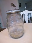 Vintage Large 10  2 5 Gal Clear Glass Pickle Barrel Jar Wire   Wood Handle