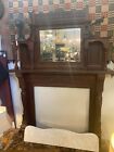 3 Pc Mirrored Fireplace Mantle Mahogany 83   tx60   w Carved Columns With Shelfs