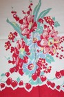 Vtg 1950s Cotton Linen Tea Dish Towel Daisies Bouquet Floral Red Border