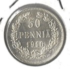 Coin Finland  grand Duchy  Russian  50 Pennia 1916 Km2 2  Silver