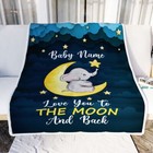 Custom Name Baby Elephant And Moon Birthday Daughter Niece Blankets For Boy Girl