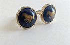 Vintage Limoges France Cobalt   blue Porcelain Galloping Horse Cufflinks