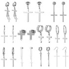 11 Pairs Stainless Steel Cross Stud Earrings For Women Men Hoop Dangle Earrings