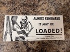 Vintage Gun Safety Sign Skeleton Graphic 1970s Central Ohio Collectors Assn