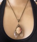 Victorian Revival Necklace Huge Cameo Antique Crystal Lamp Prism Pendant