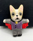Halloween Tan Boston Terrier Vampire Dog Jewelry Brooch Ooak Sculpture Painting