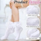 Geyoga 3 Pairs Women Big Ruffle Socks Turn Cuff  Double White  Pink  Navy Blue