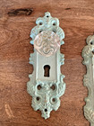 Cast Iron Dummy Keyhole Door Knobs Pull Antiqued Turquoise Patina Cottagecore
