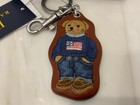 New Polo Ralph Lauren Flag Sweater Bear - Leather Key Ring Keychain - Brown