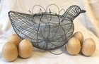 Vintage Wire Chicken Basket 11  Wooden Egg Gathering Primitive Rustic Farmhouse