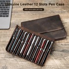 Genuine Leather 12 Slots Pen Case Removable Pen Tray Holder Pencil Organizer Bag