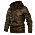Brown Bomber Winter Men   s Genuine Real Leather Slim Hooded Jacket