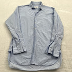 Dunhill Mens Shirt 16 Blue Striped London Dress Shortened Sleeves French Cuff