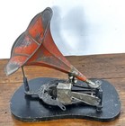 Antique George Carette Lyre Harp Base Puck Wind Up Cylinder Phonograph