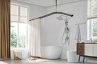 Utopia Alley Wall Mounted Alu Double L Shaped Shower Rod 72x31 7  With Hooks