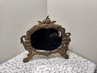 Antique Victorian Cast Iron Cherub Vanity Mirror Gold Gilt Tabletop Dresser 1800
