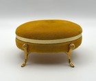 Vintage Mustard Gold Velvet Footed Jewelry Trinket Box Hinged Hollywood Regency