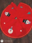 Vintage 1950 s Felt Santa Snowman  Christmas Tree Skirt Red Gold Made In Japan