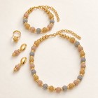 Tri Tone Bead Jewelry Set Gold Plated Copper Necklace Bracelet Ring Gift