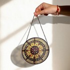 Ornate Floral Stained Glass Window Panel - Elegant Round Sun Catcher For Classic