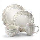 Elama Market Finds 16 Piece Round Stoneware Dinnerware Set In Embossed White