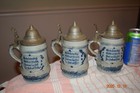 Set Of 3 Antique Whites Utica Salt Glazed German Beer Steins  Cavaliers  Ca 1900