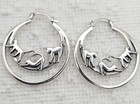 925 Sterling Silver Cat Trio Large Hoop Earrings  1 33   l X 1 17   w