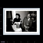 Old Vintage Photo Man Woman Couple Duo Opening Presents Tv Television Snapshot