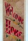 Antique Paper Punch Sampler Vertical Welcome Home Framed Victorian Motto Pretty 