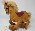 Vintage Solid Wooden Horse Pull Toy On Wheels   Moving Legs Handcrafted   Paint