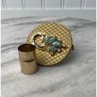 Vintage Gold Tone Flip Up Mirror Lipstick Case Holder Mid Century Modern Vanity