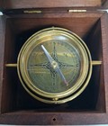 Vintage Antique Brass Gimbaled Nautical Maritime Ship Compass In Wooden Box