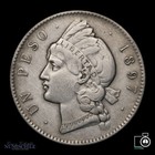 Dominican Republic  1 Peso 1897  Silver Crown Coin