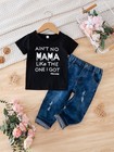 Toddler Baby Boys Crew Neck T-shirt Ripped Jeans Pants 2pcs Clothes Outfits Set