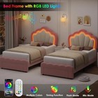 Crown Cute Full twin Size Princess Bed Frame Upholstered Led Light For Girls Kid
