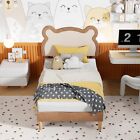 Cute Twin Bed Frame Velvet Kids Upholstered Bed Headboard Wood Slats Platform