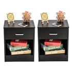 Set 2pack Bedroom Nightstand End Side Bedside Table W  Drawer Storage Shelf Wood