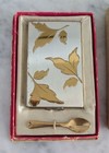 Vintage Rare Renard New York Makeup Powder Gold silver Tone Compact Leaf Pattern