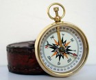 Antique Brass Maritime Pocket Compass With Leather Case Vintage Nautical Gift