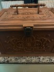 Vintage Max Klein Plastic Sewing Chest Box With Faux Wood Grain Finish   copy 