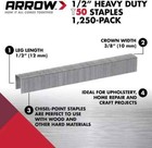 Arrow 508 Heavy Duty T50 1 2-inch Leg Length-3 8-inch Crown Staples 1250 Ct 1pk 