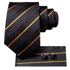 3 Pcs-men s Tie Set Black Striped Necktie Pocket Square Cufflinks Wedding Party