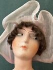 Antique 1920s Art Deco Boudoir Composition Half Doll Purple Hat   As Is  