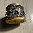 Freida Rothman Sterling Silver   Black Pave Cigar Band W round Accent Stones Sz6