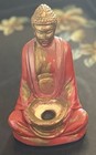 Vintage Hand-painted Chalkware Serenity Buddha Incense Burner Figurine