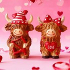 2pcs Valentine s Day Highland Bull Statue Hot Cocoa Resin Dwarf Statue Art Deco