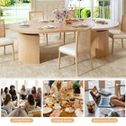Extendable Round Oval Dining Table 39-77in Fluted Base Modern Farmhouse Natural