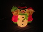 Vintage Union Snowman With 2 Children Lighted Christmas Tabletop Blow Mold Decor